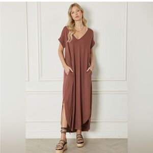 Entro Burgundy V-Neck Dress